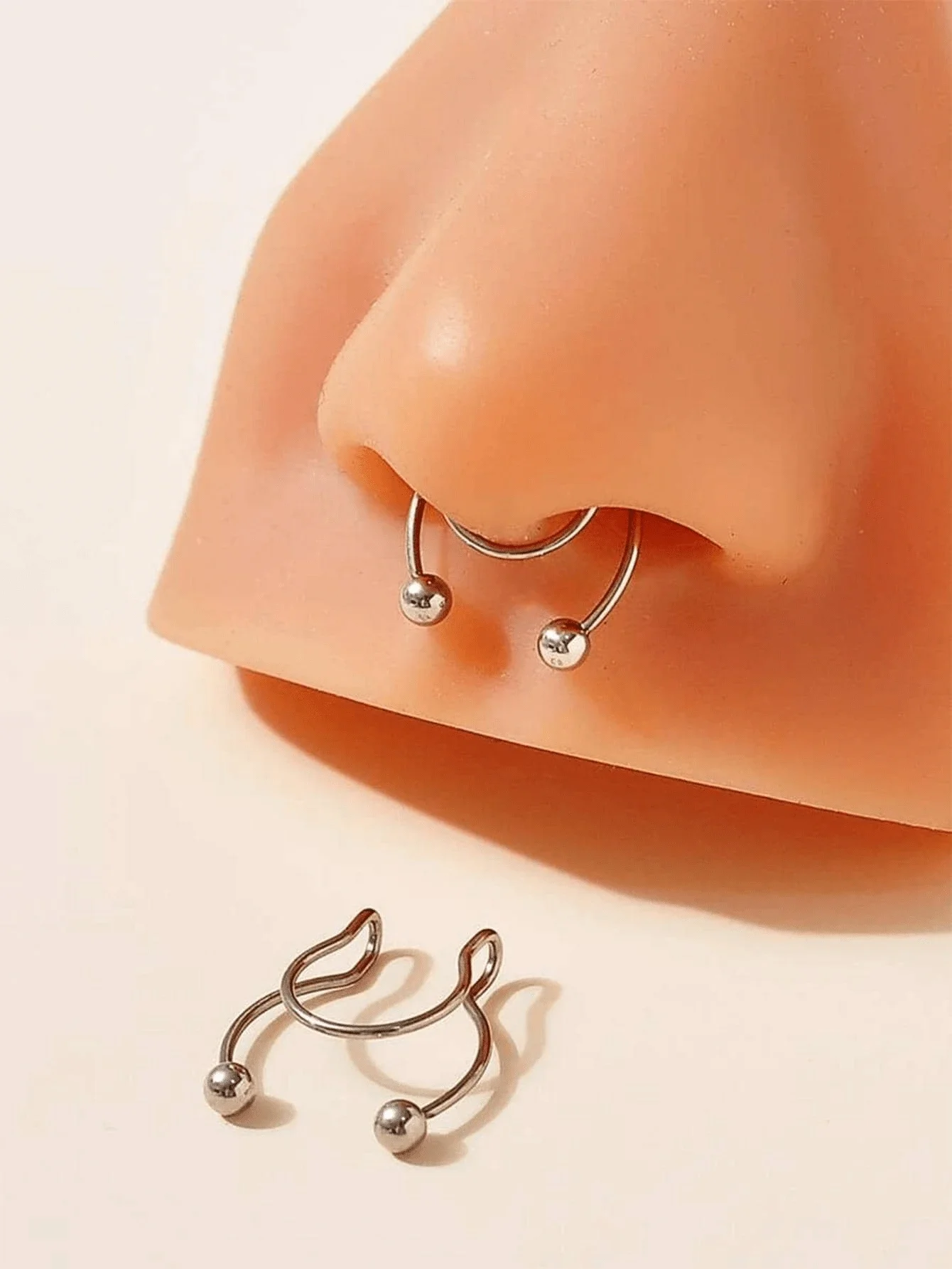 Body Jewelry Hoops - 2pcs Stainless Steel Clip-On Nose Septum