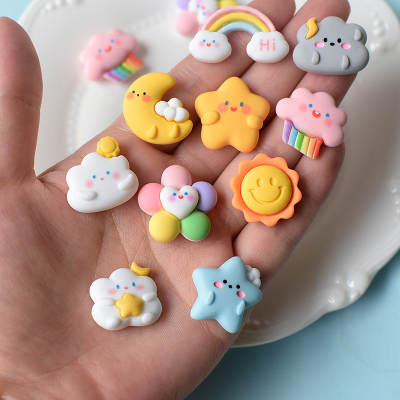 Star Flat Back - 10pcs Cartoon Rainbow Clouds Moon Planar