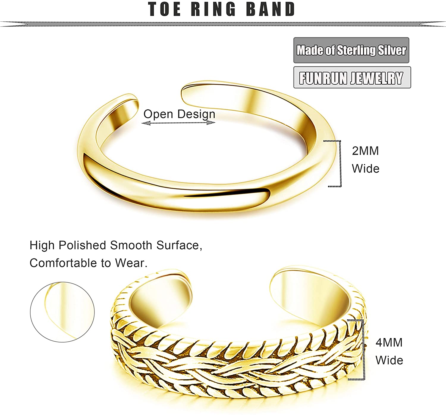 2 PCS Stainless Steel Toe Ring - đánh giá và giá Body Jewelry Hoops