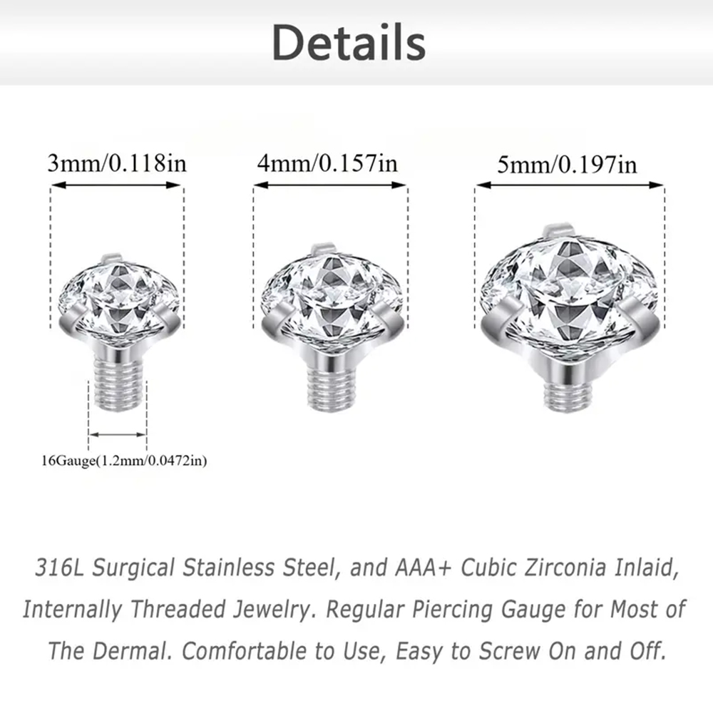 16PCS Crystal Zircon Dermal An - đánh giá và giá Dermal Anchor Top