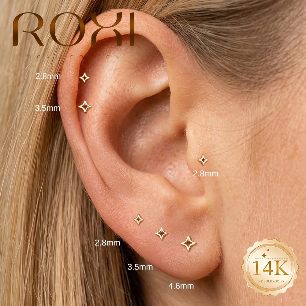 ROXI 1PC 5/6/8mm 14K Solid Gol - đánh giá và giá Star Flat Back