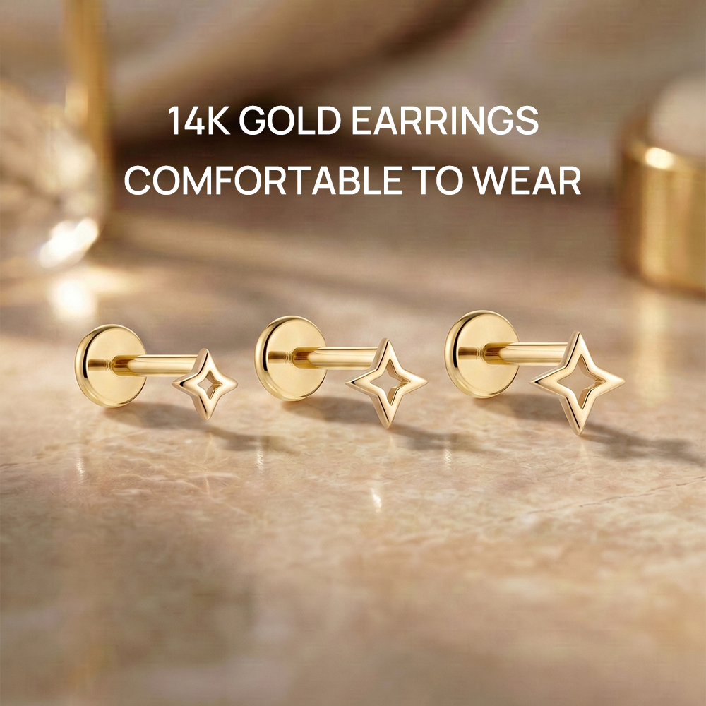 ROXI 1PC 5/6/8mm 14K Solid Gol - đánh giá và giá Star Flat Back