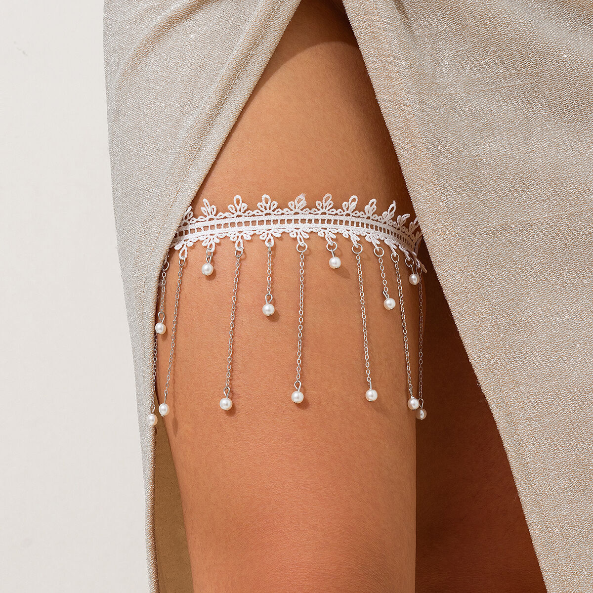 KunJoe Sexy Elegant White Lace - đánh giá và giá Body Jewelry Leg Chain